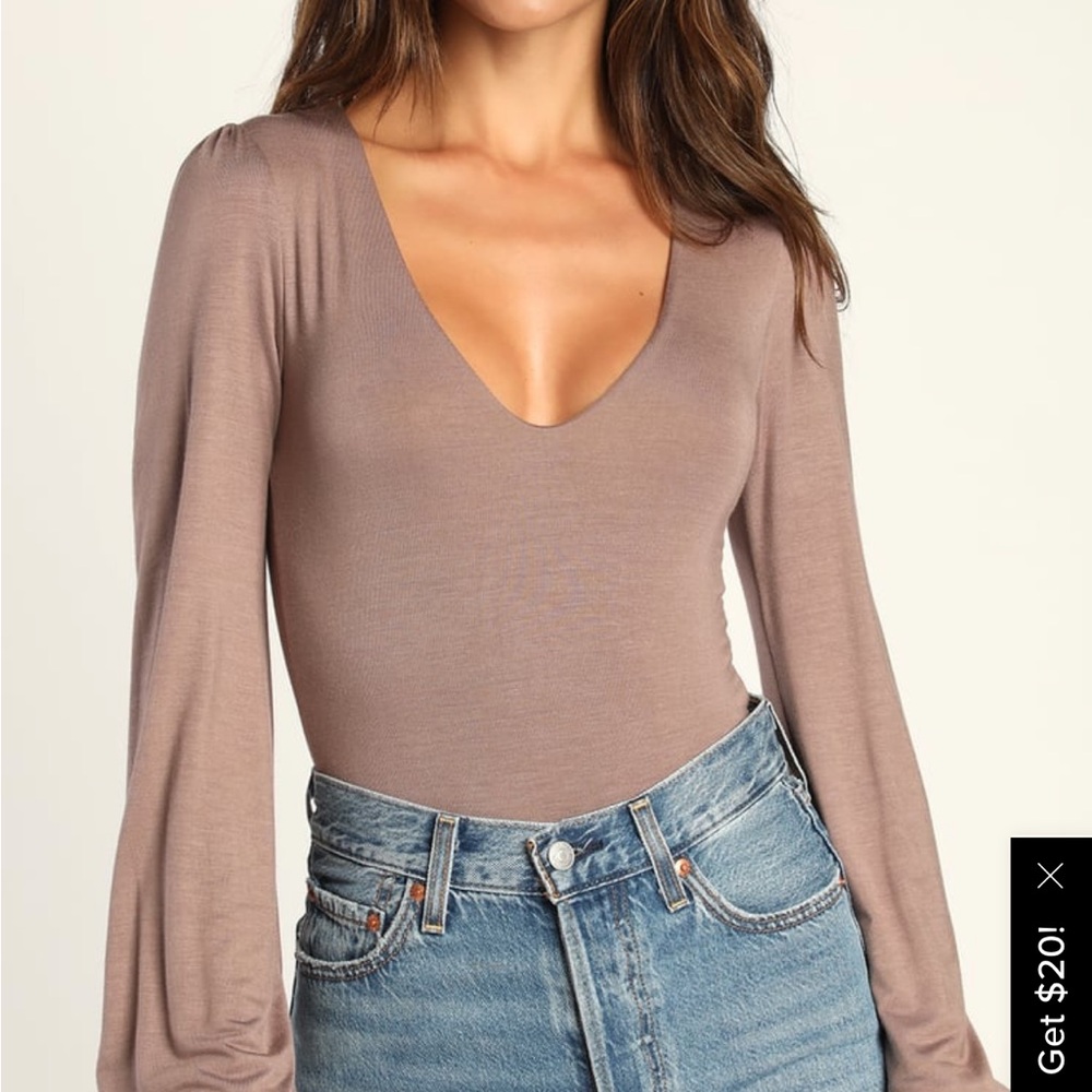 Lulus Taupe Long Sleeve bodysuit